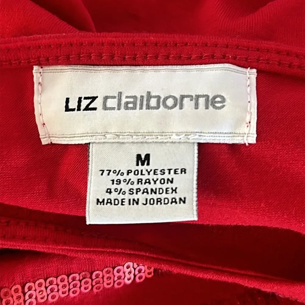 Liz Claiborne Sparkly Red Top – Women's Medium, Sequin 3/4 Sleeve Shirt